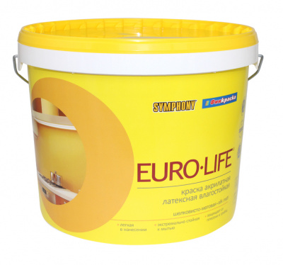 Интерьерная  краска Symphony Euro-Life (Симфония Евро Лайф) влагостойкая 0.9л