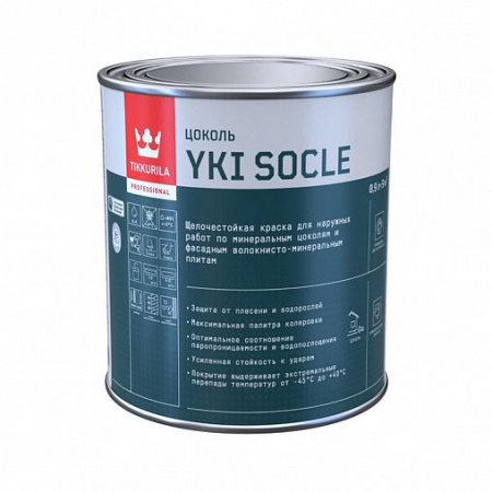 Краска для цоколя щелочестойкая Tikkurila Yki Socle (Юки Цоколь), матовая, база A, белая 0.9л