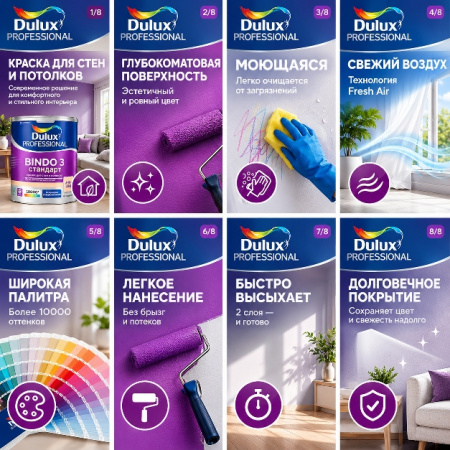 ДЮЛАКС БИНДО 3 СТАНДАРТ краска для стен и потолков глубокоматовая Dulux Bindo 3 / Дулюкс Биндо 3