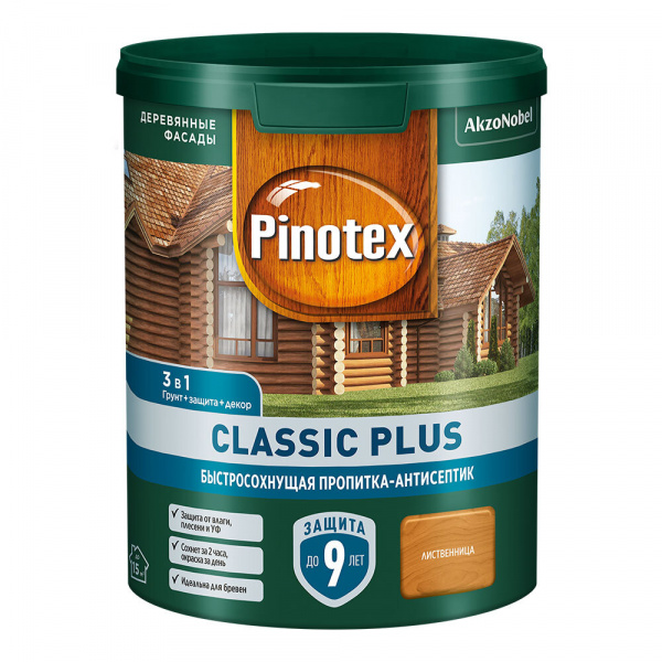 Быстросохнущая пропитка-антисептик Pinotex Classic Plus 0.9л Лиственница