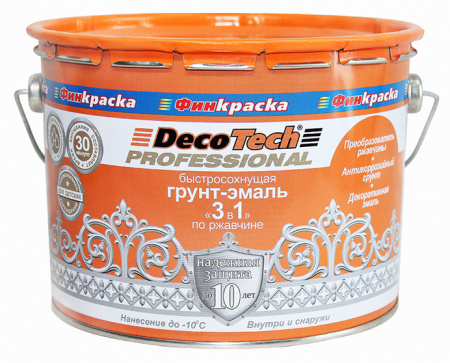 Быстросохнущая эмаль «3 в 1» DecoTech  PROFESSIONAL по ржавчине 10л белый