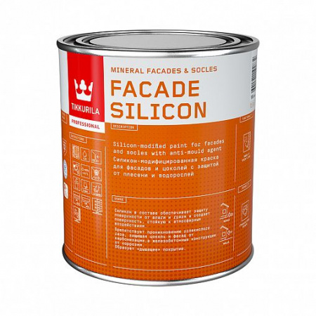Краска для фасадов и цоколей Tikkurila Facade Silicon (Фасад Силикон),белый, база А 0.9л