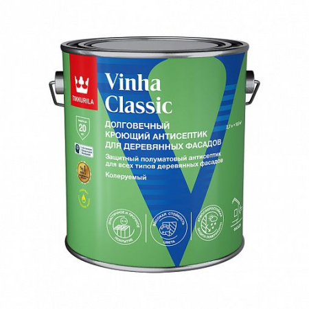 Антисептик для деревянных фасадов Tikkurila Vinha Classic (Винха Классик), база А, белый  2.7л
