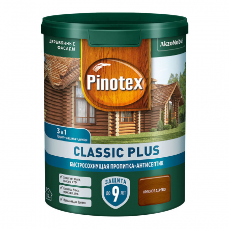 Быстросохнущая пропитка-антисептик Pinotex Classic Plus 0.9л Красное дерево