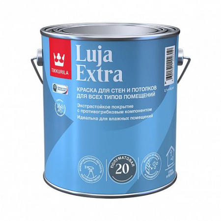 Краска для стен и потолков Tikkurila Luja Extra (Луя Экстра), полуматовая, база А, белая, 2.7 л