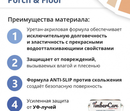 Суперизносостойкое покрытие для фасадов и террас для внутренних и наружных работ TimberCare Porch & Floor